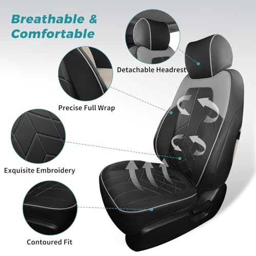 for Honda CRV Seat Covers Custom Fit 2017-2022 EXL EX LX Sport,Touring,Hybrid - Luxury Waterproof Leather Car Seat Covers Full Set - BlackGrey