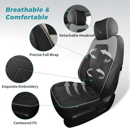 for Honda CRV Seat Covers Custom Fit 2017-2022 EXL EX LX Sport,Touring,Hybrid - Luxury Waterproof Leather Car Seat Covers Full Set - BlackGrey