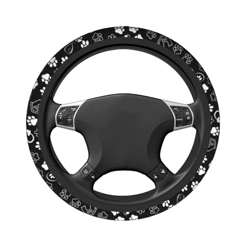 Paw Print Steering Wheel Cover - Black White Starry Sky Dog Paw Steering Wheel Cover Universal 15 Inch Truck Non-Slip Breathable Neoprene Car Accessory for Women Men Steering Wheel Protector - color: Starry Sky Dog paw