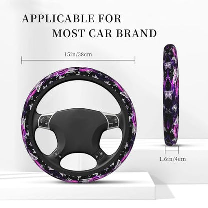 Purple Butterfly Steering Wheel Cover - Purple Butterfly Steering Wheel Protector Neoprene 15inch Car Accessories 2 Pcs Car Coasters for Women Men - color: Purple Butterfly 2