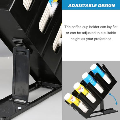 Tirifer 2 Pack Disposable Paper Cup Dispenser, Adjustable Coffee Cup and Lid Holder with 4 Compartments, Cup Storage & Lid Organizer for Countertop Coffee Station Bar Restaurant Breakroom, Black