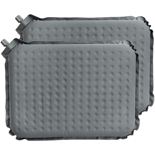 2-Pack Self-Inflating Seat Cushion, 16x13 inches Portable Foam Sit Pad with Adjustable Firmness for Airplane Travel, Long Flights, Stadium Bleachers, Hiking, Camping & Office Chairs - Gray