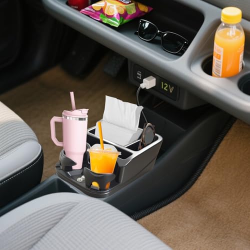 Car Center Console with Adjustable Cup Holders, Universal Center Console Organizer for Truck, Cars, Minivans, Suvs, Truck Floor Console, Bench Seat Center Console (Black) - color: Black