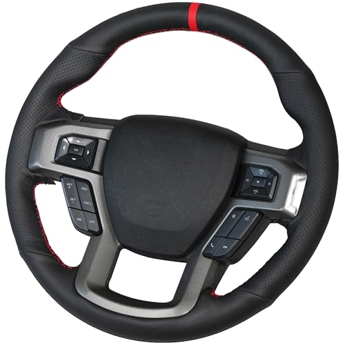 Belinous Leather Steering Wheel Cover Lace Up, Hand-Stitch on Wrap, Steering Wrap Compatible with Ford F-150 2015 2018/Expedition 2018/F-150 Limited 2016/F-Series Super Duty 2017 2020 2022 (Red) - color: Red, size: Type A3