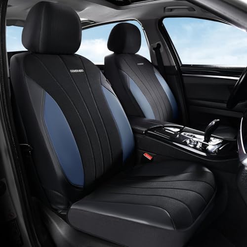 Coverado Car Seat Covers 2-Pack, Leather Seat Covers, Waterproof Automotive Protectors Front Seats, Luxury Universal Fit Seat Covers for SUV, Truck, Sedan and Most Vehicles All-Weather - color: B-Blue&Black, size: FrontPair