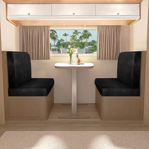 molasofa Leather Like RV Dinette Cushion Covers, RV Booth Seat Cover Stretchable Camper Cushion Couch Covers Washable Slipcovers for Camper Car Bench (1 Backrest Cover & 1 Bench Cover, Black) - color: 02black, size: 1 Bench Cover & 1 Backrest Cover
