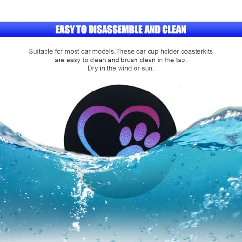 2PCS Car Cup Holder Coasters, 2.73 Inch Absorbent Anti-Slip Shockproof Cup Holder Insert, Dog Paw Heart Print Car Drink Mat, Universal Car Interior Accessories for Vehicles, Trucks, RVs (Blue/Pink)