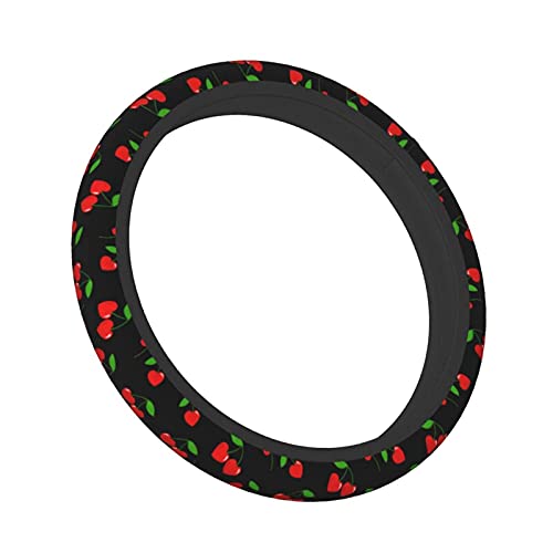 Red Hearts Cherry Steering Wheel Covers Non Slip Neoprene Steering Wheel Protector Universal 15 inch for Men Women Car Trucks - color: Black16