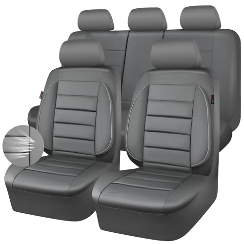 CAR PASS Leather Seat Covers Full Set Universal Water Resistant 3D Foam Back Support, Luxury Comfort Automotive 5 Seat Covers All Season Fit for SUV,Sedan,Van, Airbag Compatible Elegance (Gray) - color: All Gray