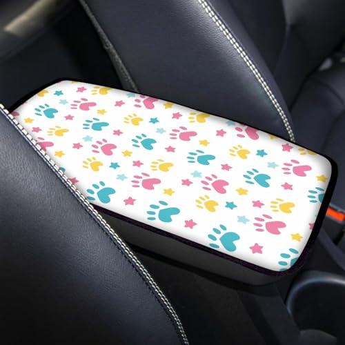 UNICEU Dog Paw Star Print Auto Center Console Armrest Pad Universal Fit Armrest Seat Box Cover Protector Car Armrest Cover for SUV Truck Vehicle - color: Dog Paw Star