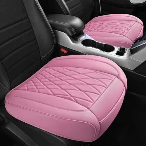 CAR PASS 2 Pack Leather Front Car Seat Covers, Bottom Seat Covers Full Wrapped with Storage Pocket, Anti-Slip Leather Seat Protectors,Waterproof Seat Cushion Pad Universal Fit Sedan SUV Truck, Pink - color: Pink, size: Two Pieces Bottom