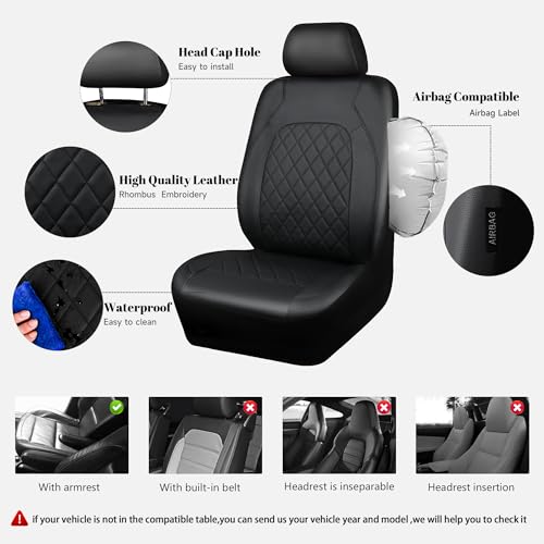 Universal Pu Leather Car Seat Covers Front Seats only, Airbag Compatible, Water-Resistant Durable Premium Vinyl, Fit for 95% Vehicles,Cars,Vans,SUV,Sedans (Luxury 2 PCS All Black)