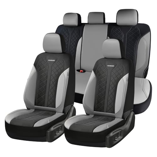 Coverado Automotive Seat Covers Full Set, Luxury Car Seat Covers, Leather Seat Covers, Mesh Design, Black Driver Seat Protectors, Universal Fit for SUVs, Trucks, Sedans - color: A-Gray&Black, size: FullSet