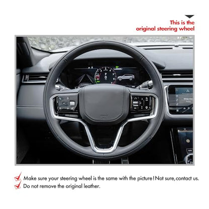 MEWANT Hand Stitch Customized Steering Wheel Cover Wrap for Land Rover Range Rover Sport III(L461) 2023-2024 / Discovery Sport (L550) 2021-2024 / Range Rover Evoque II(L551)/ Range Rover Velar (L560) - color: Real Leather Customize