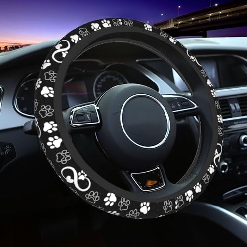 Paw Print Steering Wheel Cover - Black White Starry Sky Dog Paw Steering Wheel Cover Universal 15 Inch Truck Non-Slip Breathable Neoprene Car Accessory for Women Men Steering Wheel Protector - color: Starry Sky Dog paw