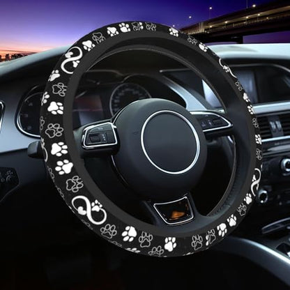 Paw Print Steering Wheel Cover - Black White Starry Sky Dog Paw Steering Wheel Cover Universal 15 Inch Truck Non-Slip Breathable Neoprene Car Accessory for Women Men Steering Wheel Protector - color: Starry Sky Dog paw