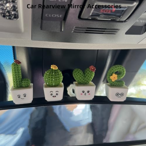 Car Rearview Mirror & Dashboard Accessories - Succulent Cactus Decor, Aesthetic Car Ornament, Funny Interior Decoration Gifts