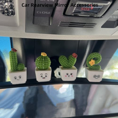 Car Rearview Mirror & Dashboard Accessories - Succulent Cactus Decor, Aesthetic Car Ornament, Funny Interior Decoration Gifts