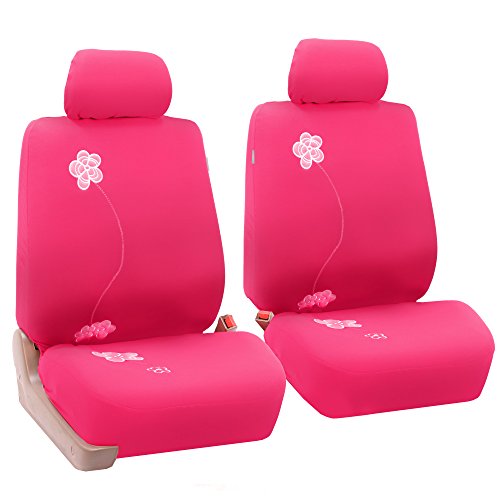 FH Group Front Set Cloth Car Seat Covers - Low Back Car Seats with Removable Headrest, Universal Fit, Airbag Compatible for SUV, Sedan, Van, Pink - color: Pink Floral, size: Front Set