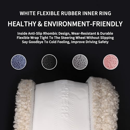 Furry Winter Car Steering Wheel Cover for Women, Soft Fleece Plush Warm Universal Auto Accessories for Jeep, Truck, Van, F150, Fuzzy, Anti Slip, Gray, Large Size, 15.2-16in