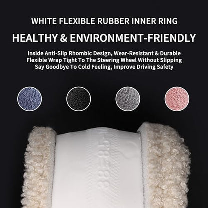 Furry Winter Car Steering Wheel Cover for Women, Soft Fleece Plush Warm Universal Auto Accessories for Jeep, Truck, Van, F150, Fuzzy, Anti Slip, Gray, Large Size, 15.2-16in