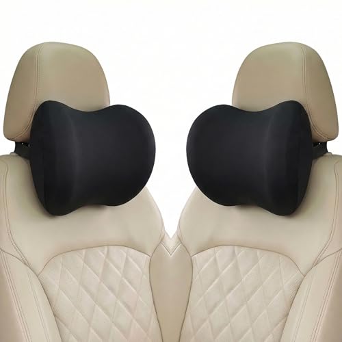 EMuna 2-Pack 100% Memory Foam Car Neck Pillow, Ergonomic Headrest Support with Adjustable Strap, Breathable Removable Washable Cover, 4.7 Inch Thick for Long Drives & Road Trip
