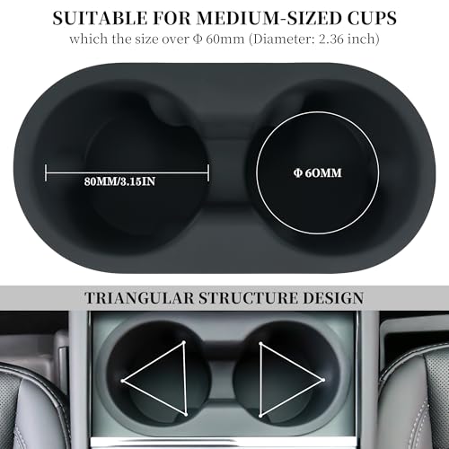 Cup Holder for Tesla Model Y Juniper 2026 2025/Model 3 Highland 2024 2025 2026 - Center Console Cup Holder Insert Removable & Washable Interior Accessories for Tesla Model Y/3 - size: Model 3/Y 2025