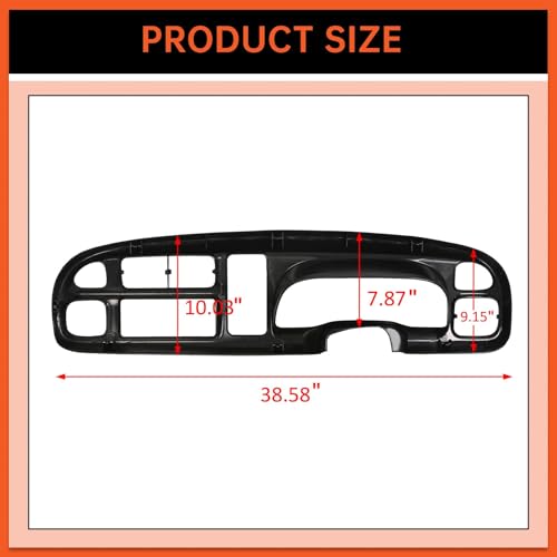 ECOTRIC Dash Board Bezel Cover Compatible with 1998-2002 Dodge Ram 1500 2500 3500 Truck Replace for 68042746AC, 5GK51DX9AA, 5EU11DX9AB w/Clips - size: Dash Bezel W/O Vents