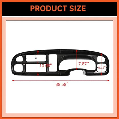 ECOTRIC Dash Board Bezel Cover Compatible with 1998-2002 Dodge Ram 1500 2500 3500 Truck Replace for 68042746AC, 5GK51DX9AA, 5EU11DX9AB w/Clips - size: Dash Bezel W/O Vents