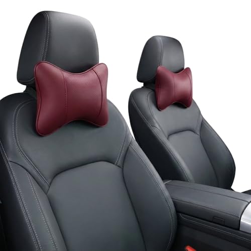 Car Pillow for Car Neck Pillow for Driving Seat Leather Neck Support Soft Cushion Support Head-Rests for Vehicle Sleeping with Elastic Adjustment Strap 2PCS (Neck, Red)