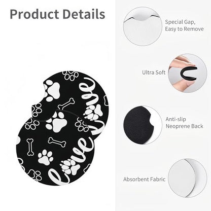 Paw Print Steering Wheel Cover - Dog Paw Print Steering Wheel Cover Dogs Prints Anti-Slip Breathable Universal for 15 Inch Car with 2 Pieces Car Coasters for Men/Women - color: Paw Print Black
