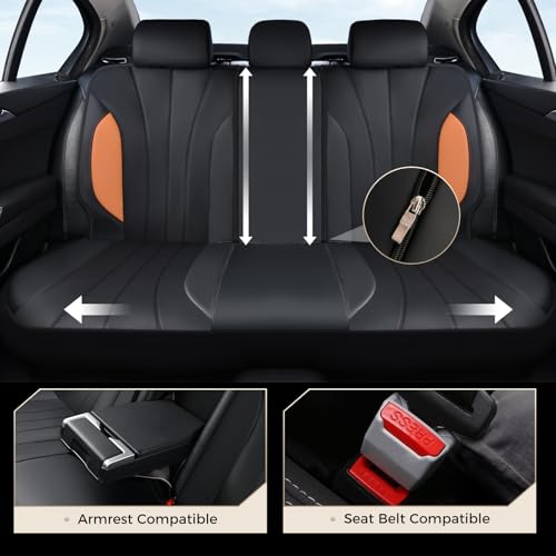 Coverado Car Seat Covers Full Set, Automotive Front and Rear Seat Covers, Leather Car Seat Covers Full Set 5 Seats, Airbag-Compatible, Brown Seat Covers for SUV Sedan Truck - color: Black-brown, size: FullSet