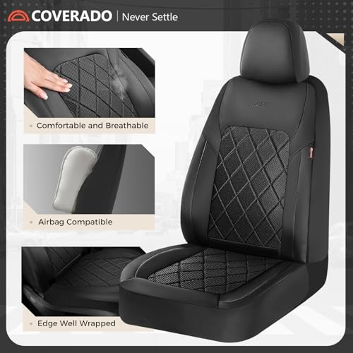 Coverado Car Seat Covers, Seat Covers Full Set, 5 Seats Automotive Seat Cover, Mesh Breathable Seat Protectors, Universal Fit for Most Cars - color: Black, size: FullSet