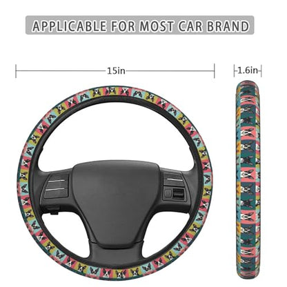 Boston Terrier Pattern Steering Wheel Cover for Women Men, Non-Slip Steering Wheel Protector Car Wheel Covers, Universal 15 Inch Fit for Auto, Suvs, Truck - color: Boston Terrier Pattern