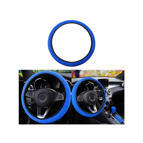 Elastic Stretch Steering Wheel Cover, Universal 15 Inch Automotive Steering Wheel Cover, Microfiber Breathable Ice Silk, Anti-Slip, Odorless, Easy Carry,Warm in Winter and Cool in Summer (Blue)