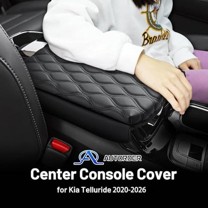 Autorder Center Console Cover for 2020-2024 2025 2026 Kia Telluride Accessories Armrest Cushion Cover Nappa Leather Middle Console Covers Telluride Console Cushion Pad Anti-Scratch - size: 2020-2026 Kia Telluride