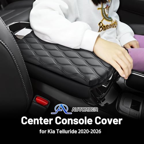 Autorder Center Console Cover for 2020-2024 2025 2026 Kia Telluride Accessories Armrest Cushion Cover Nappa Leather Middle Console Covers Telluride Console Cushion Pad Anti-Scratch - size: 2020-2026 Kia Telluride