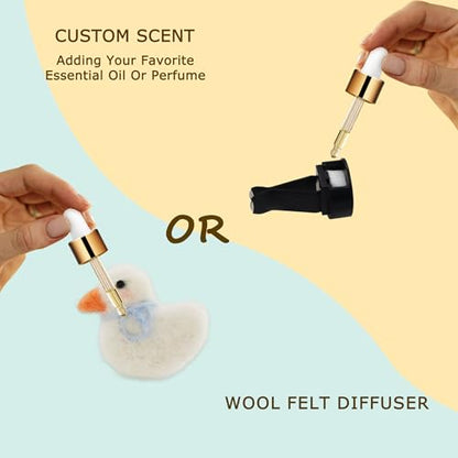 ORIESSE Duck Car Accessories,Wool Felt Car Air Freshener Vent Clips,Refillable Essential Oil Aroma Diffuser,White Duck Decor for Women Teens