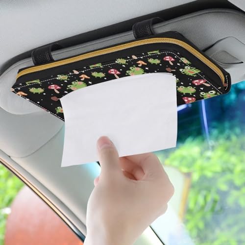 Frog Mushroom Leather Tissue Holder Car Mask Holder PU Leather Car Standard Tissue Holder Durable Visor Tissue Holder Car Visor Accessories Universal Fit Most Cars - color: Frog Mushroom