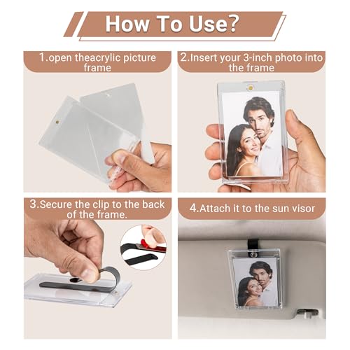 Yuoyar 4 Packs Magnetic Car Picture Holder for Visor - Car Photo Holder with Clips for Easy Display - Visor Clip Photo Frame for 3 Inch Photos