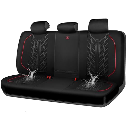 CAR PASS Waterproof Split Bench Seat Covers,Neoprene Rear Seat Covers,All-Weather Non-Slip Durable, Universal Fit for SUVs Sedans Trucks Vans Automotive,Black - color: rear-black and red