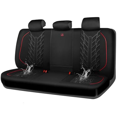 CAR PASS Waterproof Split Bench Seat Covers,Neoprene Rear Seat Covers,All-Weather Non-Slip Durable, Universal Fit for SUVs Sedans Trucks Vans Automotive,Black - color: rear-black and red