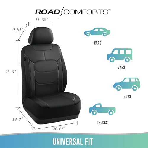 Road Comforts Seat Covers, Premium Leather Car Seat Covers Front Seats,Airbag Compatible, Automotive Seat Covers Universal Fit Most Cars,Vans,Truck,SUV Black