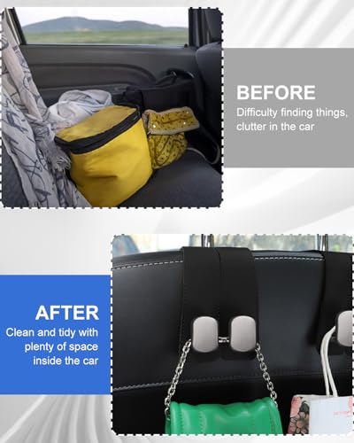 2 Pcs Car Hooks for Headrest, Adjustable Vehicle Seat Back Car Organizers and Storage Accessories, Universal Fit Double Metal Leather Purse Holder for Car(Black) - color: Black