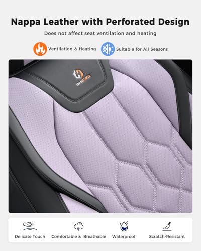 Huidasource Seat Covers Full Set, Universal Fit for Most Cars SUVs Trucks, Full Coverage Leather Seat Cover, Airbag, Cupholder Compatible, Seat Function Retain, Easy Install with Velcro, Black&Purple - color: FS: Black&Purple, size: Full Set