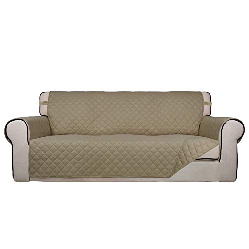 PureFit Reversible Quilted Sofa Cover, Water Resistant Slipcover Furniture Protector, Washable Couch Cover with Non Slip and Elastic Straps for Kids, Pets (Oversized Sofa, Beige/Beige) - color: Beige/Beige, size: X-Large