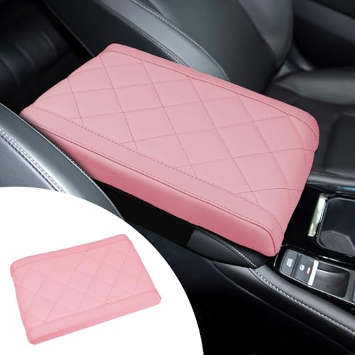 Hovom Car Center Console Armrest Pillow, 12.6"×7.87"×1.97" Leather Arm Rest Cover for Cars, Soft Comfortable Auto Armrest Cushion Pad, Vehicle Middle Console Cover, Car Accessories (Pink) - color: Pink
