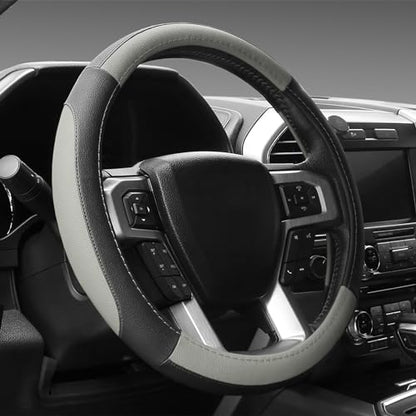 SEG Direct Black and Gray Microfiber Auto Car Steering Wheel Cover Universal 15 inch - color: Black and Gray, size: Standard size[14 1/2''-15'']