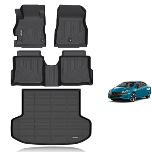KELCSEECS® Floor Mats & Cargo Liner Custom for 2020-2025 Nissan Versa All Weather Protection TPE Floor Liners Front& Rear Row Full Set Nissan Versa Accessories Black - style: 39) For 2020-2025 Versa Full Set