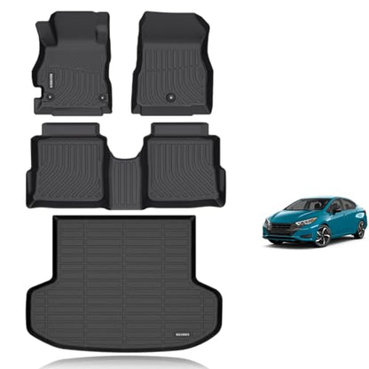 KELCSEECS® Floor Mats & Cargo Liner Custom for 2020-2025 Nissan Versa All Weather Protection TPE Floor Liners Front& Rear Row Full Set Nissan Versa Accessories Black - style: 39) For 2020-2025 Versa Full Set